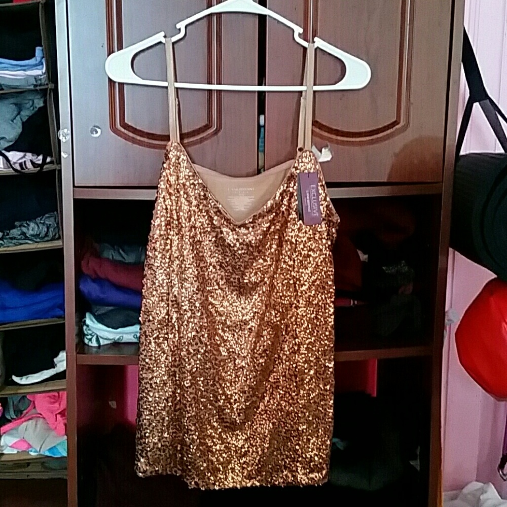 NWT Lane Bryant gold sequin front cami